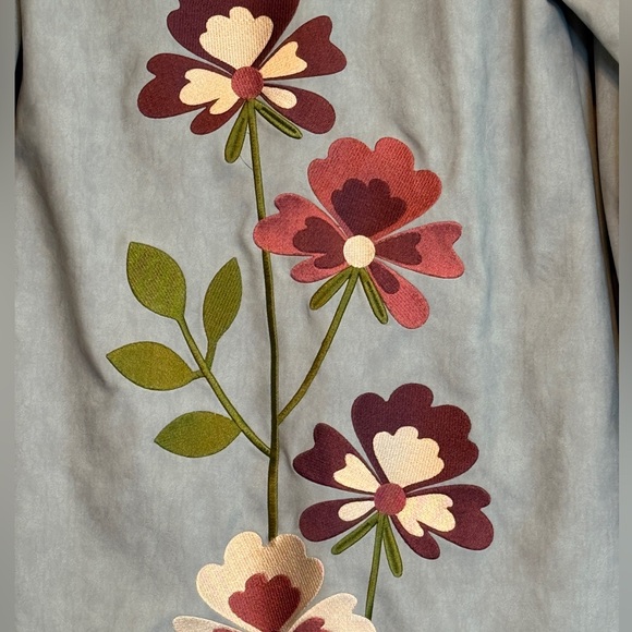 Current Mood Light Blue Floral Embroidery and Faux Fur Jacket - Picture 5 of 5